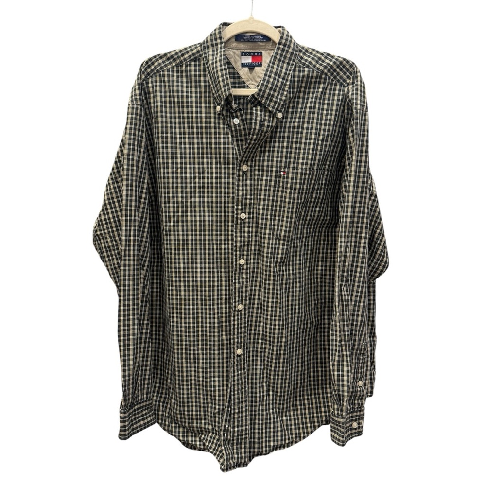 Vintage Tommy Hilfiger Shirt Mens Size L Gingham Check Pocket Button Flag